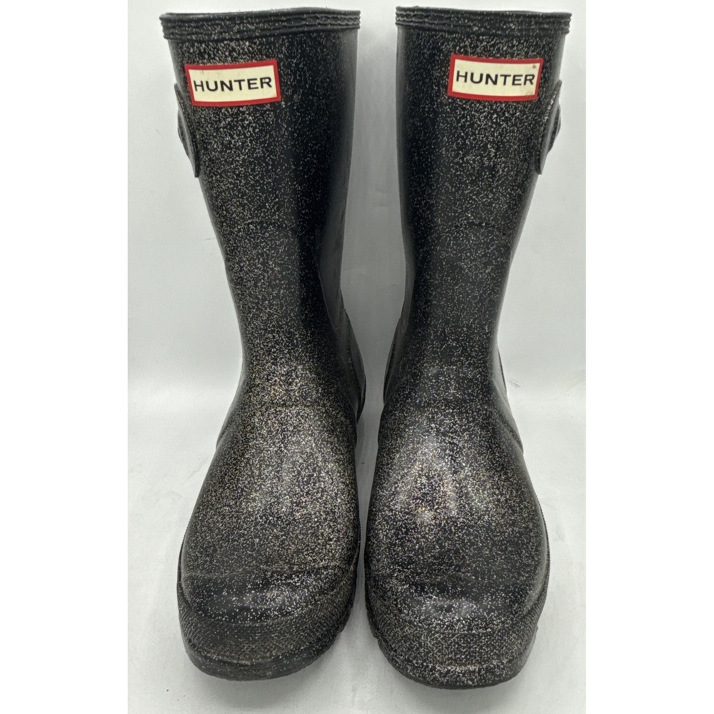 Hunter Original Short Starcloud Glitter Rain Boot Black Women's Size 10